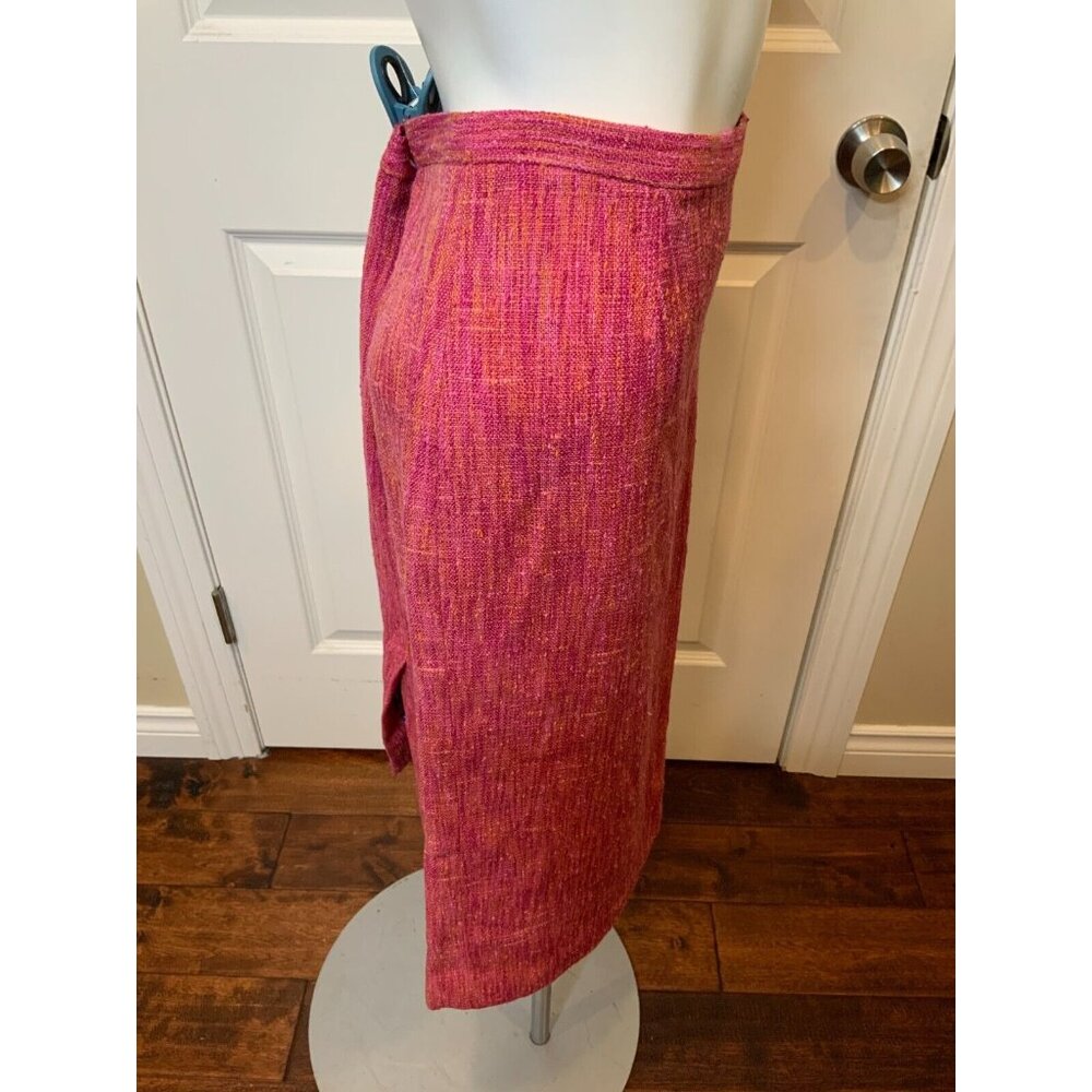Dolce & Gabbana Pink Orange Wool Tweed Pencil Skirt, Size 10 | 44 - Picture 3 of 7